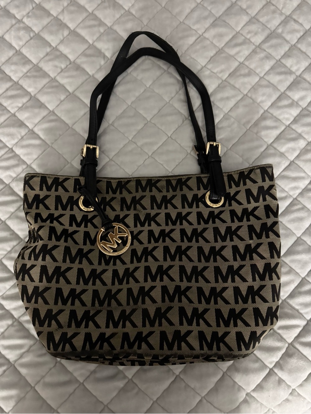 Michael Kors Grey and Black MK Handbag
